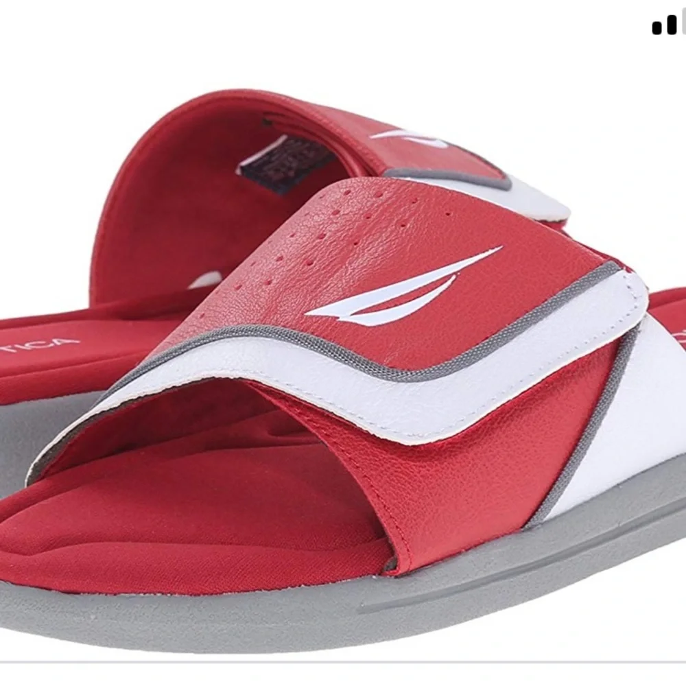 NWT Nautica Men Bilander Slide Sandals red slides Velcro